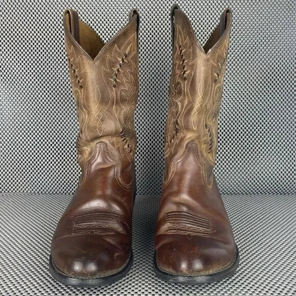 Ariat Cowboy Boots Mens Size 9.5 D Brown Leather Western Round Toe Embroidered
